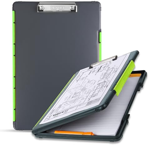 Dexas Legal Size XL Slimcase 2 Storage Clipboard, Gray with Green Clip, 15.5 x 10.5