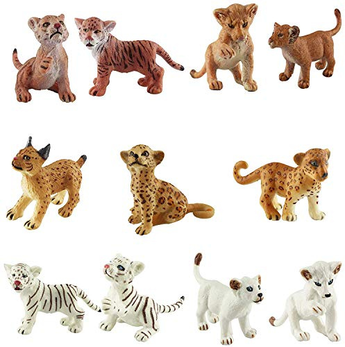 FLORMOON Figura animale realistica 11pcs Figurine animali carini Insieme del giocattolo delle figurine del cane di Emulational dipinto a mano Lions Tigers Cheetahs Lince Figurine Toy Set per bambini