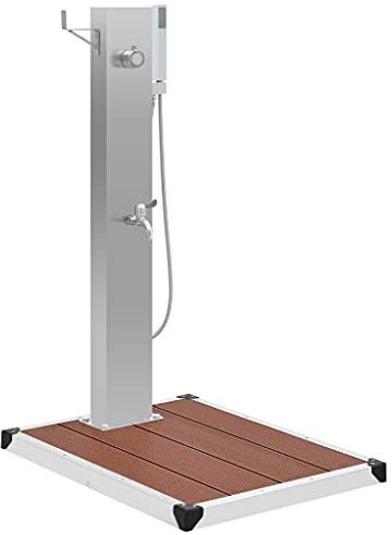 vidaXL Ducha de Jardín con Plato Sistema Protección Higiénica Duradera Resistente Multiuso Bonito Curvado Panel con Base Acero Inoxidable WPC