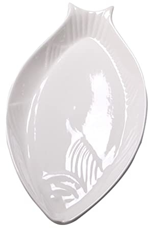 Cabilock Ceramic Fish Platter Food Trays Oval Dinner Plate Appetizer Serving Tray Snack Storage Dish for Kitchen Home Sushi Cheese Dessert White