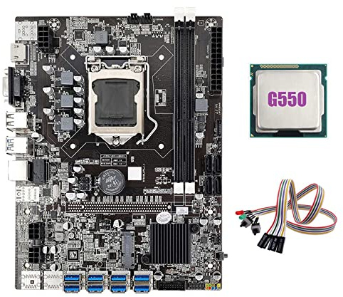 Whisverse B75 ETH Mining Motherboard 8XPCIE to USB+G550 CPU+Dual Switch Cable with Light LGA1155 DDR3 B75 USB Motherboard