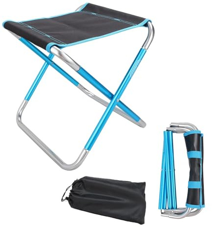 AKOLAFE Fällbar pall vikbar lätt 26 x 23 x 30 cm mini bärbar hopfällbar pall 150 kg maximal lastbar campingpall metall campingpall lätt blå fällstol för resor, utomhus, vandring (liten)