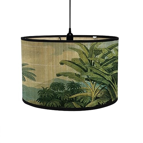 FANSU Round Drum Light Shade for Table Lamp, Modern Pattern Pendant Lampshades Easy Fit for Living Rooms, Bedroom, Hallways, Reading Room (Palm Tree,30x20cm)