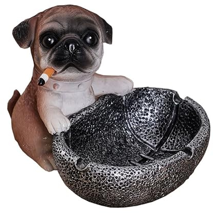 WOBARTCO Cendrier en résine pour cigarettes et cigares, motif chien carlin, mignon cendrier pour fumeurs, cendrier en résine pour intérieur ou extérieur, terrasse, jardin