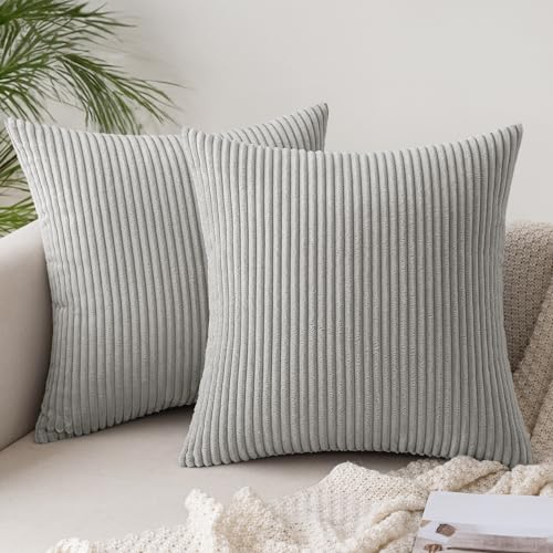 Slozzi 2er Set Kordsamt Kissenbezug Hellgrau 40x40cm Kissenbezüge Kissenhülle Sofakissen Dekokissenbezug Couchkissen Weich für Sofa Schlafzimmer Wohnzimmer Balkon