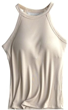 LOSVIP Couleur unie pour femmes avec coussinets de soutien-gorge Bra One Vest Camisole Top Chemises Boutonnées En Soie Pour Femmes Rose (Beige, L)