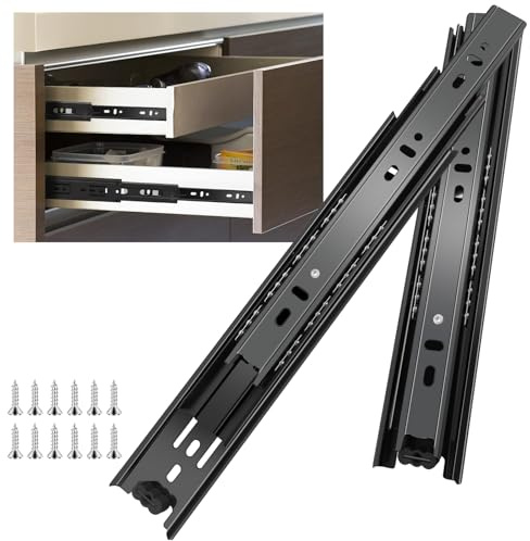 Sulawskys 6 paires glissières de tiroir 45 cm (12 pièces),glissiere pour tiroir, montage latéral,extension complète,coulisse tiroir avec roulements à billes, capacité de 45 kg, noir