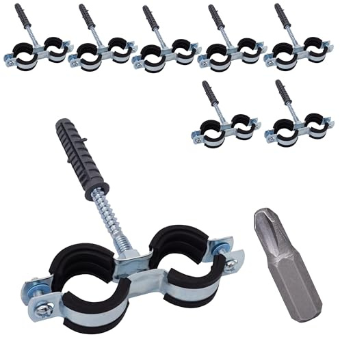 SKIR'CO Staffa doppia per tubi con rivestimento in gomma per tubi da 20-24 mm, supporto per tubi per montaggio a parete e soffitto, morsetti per tubi (8 pezzi)