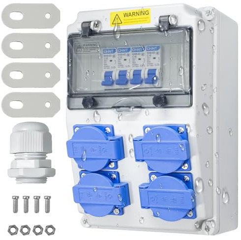 ESTVIIG Répartiteur Mural 230V,Répartiteur de Courant 16 A IP65 Distributeur de Courant Électrique avec Disjoncteur,Distributeur de Puissance Consommée pour Ateliers et Usines