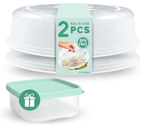 ELENANO 2 Mikrowellenhaube | Mikrowellendeckel | Abdeckung mikrowelle | Mikrowelle abdeckhaube | Microwave Cover | Mikrowellen Deckel | 24 cm | 1 Frischhaltedosen als Geschenk (2 Deckel VON 24 cm)