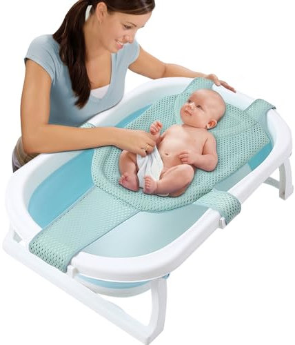 Konesky Asiento de baño para bebé, cojín de baño suave y cómodo con 5 esquinas de apoyo de seguridad, antideslizante, ajustable, plegable, inserto de baño para bebés de 0 a 12 meses para baño de bebé