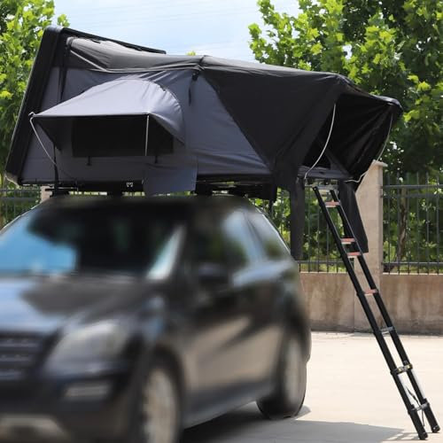 Tenda da tetto per auto, in alluminio, 2 misure, per 5 persone, colore grigio, nero, LED, opt. tenda o tenda da sole (grigio/nero, 190 x 210 x 110 cm, solo tenda per tetto)