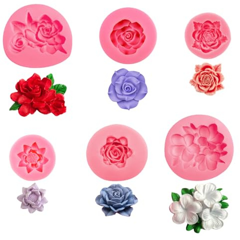 Stampo per Candele in Silicone con 6 Forme di Fiori Rotondi - per Sapone, Fondente, Candele, Dolci, Decorazione Della Torta