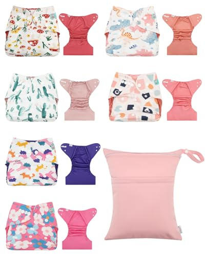 ALVA 6 pcs Baby Cloth Diaper Covers with One Wet Bag, Swim Diaper,Cloth Nappy Shell Baby Girls and Boys