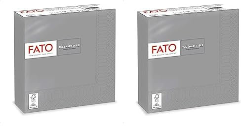 Fato, Einweg-Papierservietten, Ideal für informelle Mittagessen und Buffets, Packung mit 50 Servietten, Format 33x33, gefaltet in 4, 2-lagig, Grau, 100% reines Zellulosepapier, FSC-zertifiziert