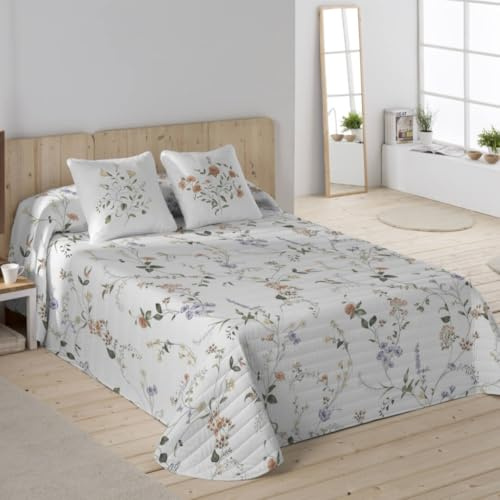 NATURALS - Colcha Bouti Estampada | Cama 90 (180x260 cm) | Microfibra Extrasuave | 1 Funda de Cojín 50x50 cm | Cubrecama Acolchado a Líneas | Ideal Primavera y Verano | Beltane