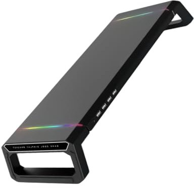 Qcbuegof Monitor de ordenador de pie con concentradores USB luz LED plegable soporte para ordenador con cajones de almacenamiento y soporte para teléfono, concentrador USB para monitores