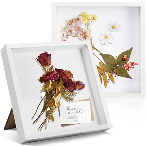 FoiiLiio Lot de 2 Cadre et Profond en Bois à Remplir, Cadre 3D Profond 25 x 25 cm, Vitrine de Boîte D'Ombre, Photo 3D à Remplir pour Photos Fleurs, Souvenirs, DIY Artisanat, Blanc