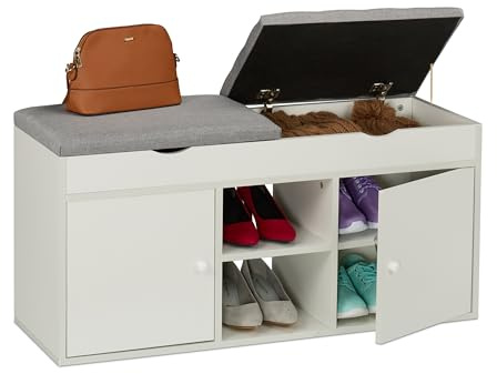 Relaxdays Panca Porta Scarpe da Ingresso, Scarpiera Seduta Imbottita, Portascarpe, HLP: 49,5x100x34 cm, Bianco Grigio