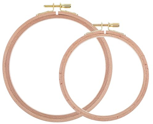2 Pcs Wood Embroidery Hoops, Natural Beech Wood Embroidery Frame, Hanging Needlework Frame Hoop, Cross Stitch Hoop Wooden Circle for Art Craft Sewing, DIY Decoration, 2 Sizes