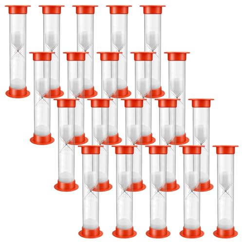 YICH 20 pezzi Set di clessidre rosse da 1 minuto per bambini, set di clessidre in plastica per bambini, sabbia per tempo di scuola, apprendimento, lavaggio dei denti, gioco, casa