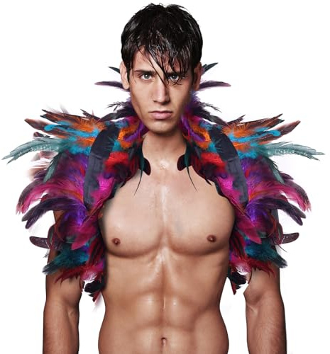 SilverChry Capa de Plumas, Chal de Plumas, Disfraz de Halloween, Bufanda de Plumas, Adecuado para Halloween, Carnaval, Cosplay, Rrepresentaciones Teatrales (Multicolor)