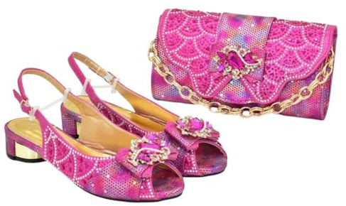 Set di scarpe e borse abbinate da donna, décolleté con punta aperta in cristallo per festa di nozze, 12, 40.5 EU