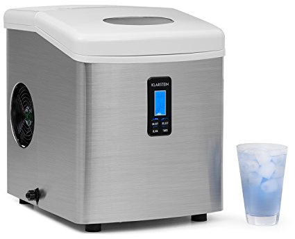 Klarstein Mr. Silver Frost Ice Maker - Ice Machine, 150W, 3.3L Tank, Tasteless Plastic Lining, Pump System, Easy-to-Clean, Low Operating Noise, Backlit LCD Display, Stainless Steel, White