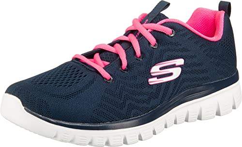 Skechers Women's Graceful Get Connected Sneaker, Navy Mesh Hot Pink Trim, 4 UK