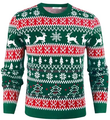 iClosam Jultröja för män, jultröja, rund hals, varm stickad tröja för jul, Grön-b, XXL