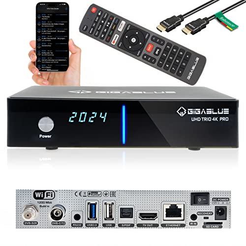 GigaBlue UHD Trio Pro 4K Box Récepteur satellite DVB-S2x DVB-C2 DVB-T2 [2160p, PVR, HDMI, fente pour carte MicroSD] – Noir (sans disque dur)