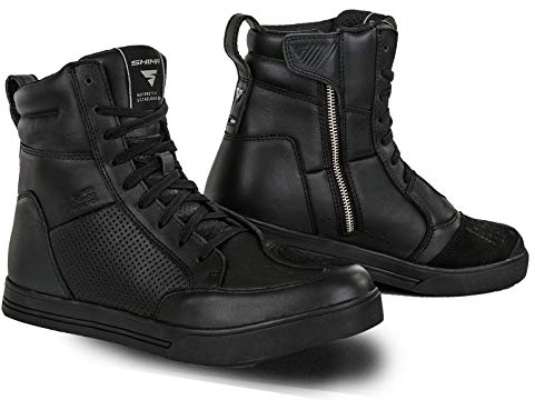 SHIMA Blake Motorradsteifel Herren - Verstärkte Leder Motorradschuhe mit Seitlichem Reißverschluss, Knöchelstütze, Anti Rutsch Sohle, Schaltgriff (Schwarz, 43)