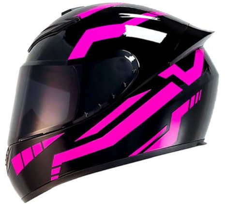 RTGE Casque intégral de Moto pour Adulte certifié Dot avec 3 Options de lentilles Respirant 4 Saisons Hommes Femmes Casques de Moto pour Les trajets Quotidiens (Rayures Noir-Rose),C,55~57cm M