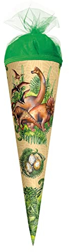 ROTH Geschenk-Schultüte klein Veganosaurus 50 cm - rund Tüllverschluss - Zuckertüte Schulanfang