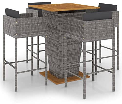 vidaXL Ensemble de Bar de Jardin 5 pcs et Coussins Meubles d'Extérieur Table et Chaises de Patio Salon de Jardin Terrasse Résine Tressée Gris