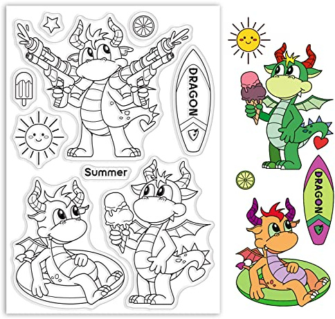 ORIGACH Dragón de Verano Sellos Transparentes Sellos Transparentes de Silicona para la Fabricación de Tarjetas Decoración