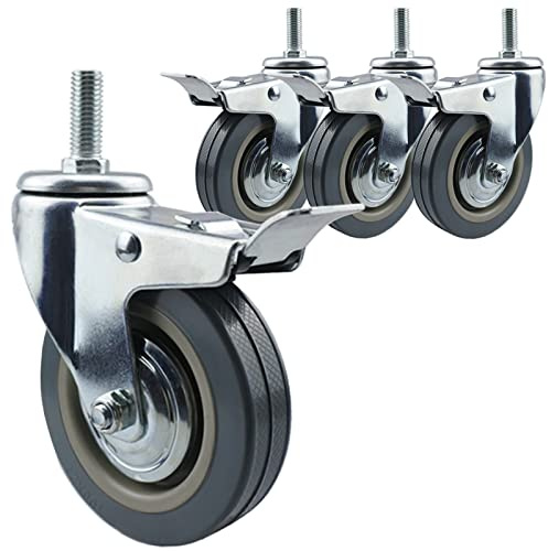4 Pièces Roulette Pivotante 75 Mm 100 Mm Tige Filetée M10 M12 Roulettes Remplacement, Roulette De Meubles De Chariot PVC, Avec Frein Double Verrouillage, Pour Chariot À Main, Tables De Travail