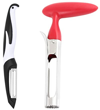 TSLRSA 1PCS Togli Torsolo Mela,Levatorsolo per Mele in Acciaio Inox, Mela o Pera Core Remover Strumento per la Casa e la Cucina con Lama SeGhettata Affilata(Viene Fornito con Un pelapatate Bianco)
