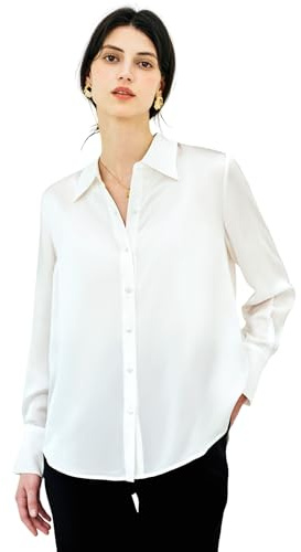 COLD POSH Silk Blouses for Women Long Sleeve Women’s 100% Pure Silk Blouses Elegant Button Down Shirt Smooth Tops Cool Shirts