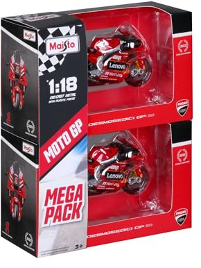 Maisto - Coffret Cadeau Ducati Lenovo Team 2023, 2 Motos Diecast 1:18, GP23#1 Bagnaia et #23 Bastianini, détails réalistes, Licence Officielle Ducati, âge 3+