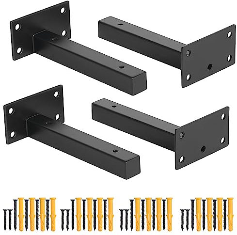 Faankiton 4 Stück Schwimmende Regalhalterung Schwere Industrielle, Regalträger Regalhalterung, Regalkonsole Wandregal Schwarz, 20mm Dick, Tragkraft: 40-60Kg (6 Zoll)