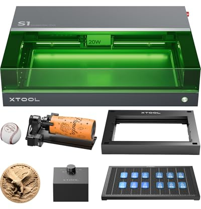 xTool S1 20W Engraving Machine with Riser Base & Honeycomb Working Sheet & Air Assit & RA2 Pro, Auto Focus, Enclosed Engraver and Cutter for Wood and Metal, Class I Safety CNC Machine