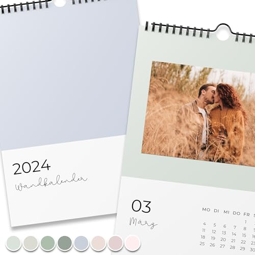 Fotokalender 2024 zum selbstgestalten (Bastelkalender 2024 im A4 Format) - DIY Kalender zum selber gestalten von Januar bis Dezember mit Ferienübersicht - Ideal als Geschenk - Pastell