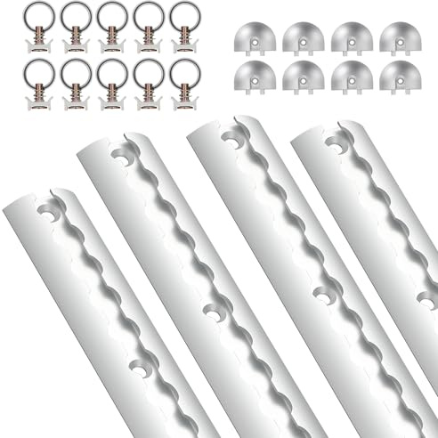Jopassy Airlineskena 16 x 1 m aluminium, lastskenor, rund halvcirkelform, airlineskenor set med 40 flygskenor-montering ring 32 airlineskena, ändlock, för husbilar och lastbilar, silver