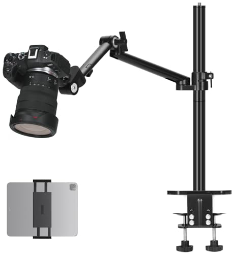 TARION Tischstativ Kamera Tischhalterung Klemmstativ: Kamera Overhead Stativ Tisch Halterung Flexibel Gelenkarm Tischklemmstativ mit Tablet Klemme für DSLR Kameras Ringlichts Webcam Titanrig(Lite Z)