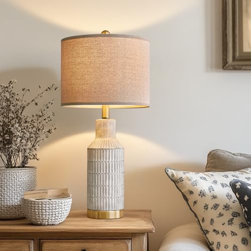 USumkky 25 Modern Ceramic Lamps Single Table Lamp for Living Room Bedroom Farmhouse Nightstand Bedside Lamps
