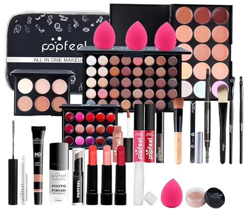 Kit per il Trucco Completo con Trousse, 30 Pezzi Tutto in Uno Set con Fard Rossetti Palette Ombretti, Make Up Bellezza Cosmetici Kit per Donne Ragazze Signore