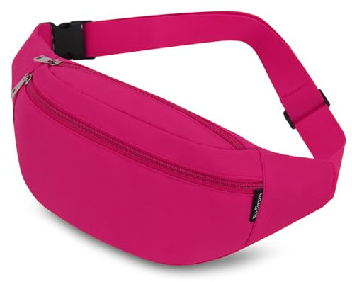 Bauchtasche für Damen und Herren Gürteltasche Hüfttasche Doggy Bag Outdoor Sport Groß Handytasche Umhängetasche Camping Fitness Fahrrad Geld Pouch Pack (Rosenrot)