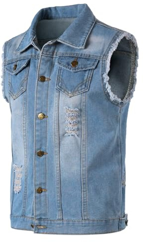 Yukirtiq Chaleco de Jeans para Hombre Chaleco de Mezclilla Chaleco de Tela Vaquera sin Mangas Vintage Chaqueta de Mezclilla, Azul claro, XL