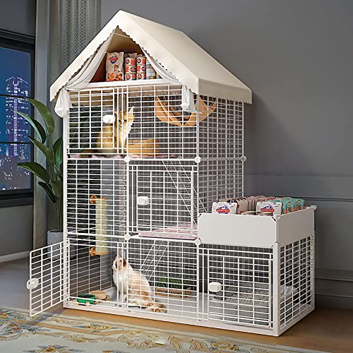 Großer Katzenkäfig für drinnen – Katzenkäfig für draußen, Katzengehege, Katzenlaufstall, Katzenhütte, Haustierlaufstall, Kleintierkäfig – für kleine Tierwelpen, Kätzchen, Hasen (Größe: 137 x